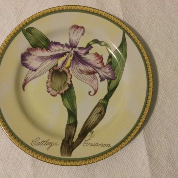 2 American Atelier Botanical Salad dessert plates stoneware floral purple - Picture 2 of 3